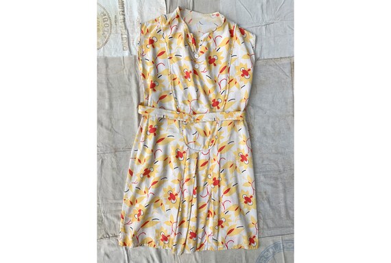 Vintage 1930's Floral Cotton Day Dress, Drop Waist