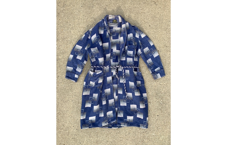 Vintage 1930/'s Blue Abstract Beacon Robe by Brent Belted Loungewear 30/'s Deco Unisex Adults Smoking Jacket