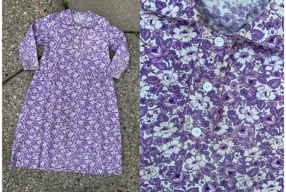Vintage 1930's 1940's Purple Floral Feedsack Cotto