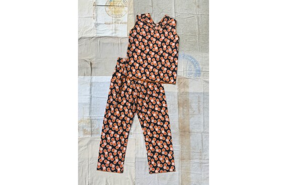 Rare Vintage 1930's Orange and Black Deco Cotton B