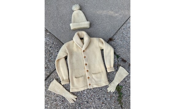 Vintage Rare 1920's Shawl Collar Ivory Wool Knit S