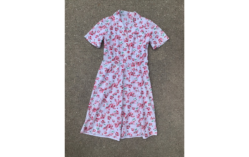 Summer 30/'s 40/'s Short Sleeve Women/'s Vintage Late 1930/'s 1940/'s Cotton Floral Button Up Day Dress