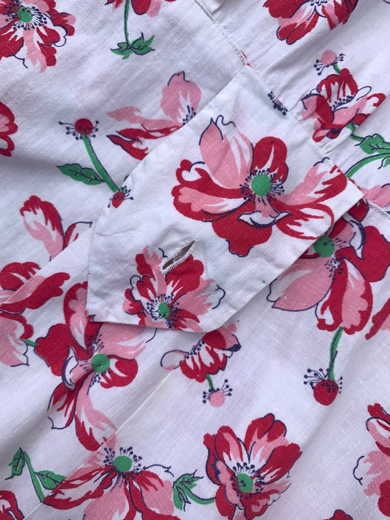 Summer 30/'s 40/'s Short Sleeve Women/'s Vintage Late 1930/'s 1940/'s Cotton Floral Button Up Day Dress