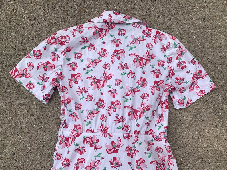 Summer 30/'s 40/'s Short Sleeve Women/'s Vintage Late 1930/'s 1940/'s Cotton Floral Button Up Day Dress