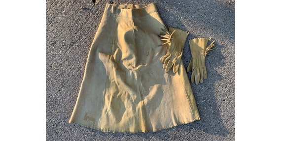 Vintage 1930's 1940's Buckskin Leather Fringe Skir