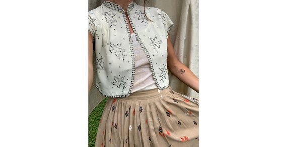 Vintage 1930's Rhinestone and Crepe Top / Open Blo