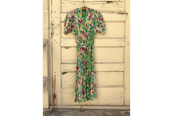 Vintage 1930's Silk Chiffon Tulip Dress, Floral, S