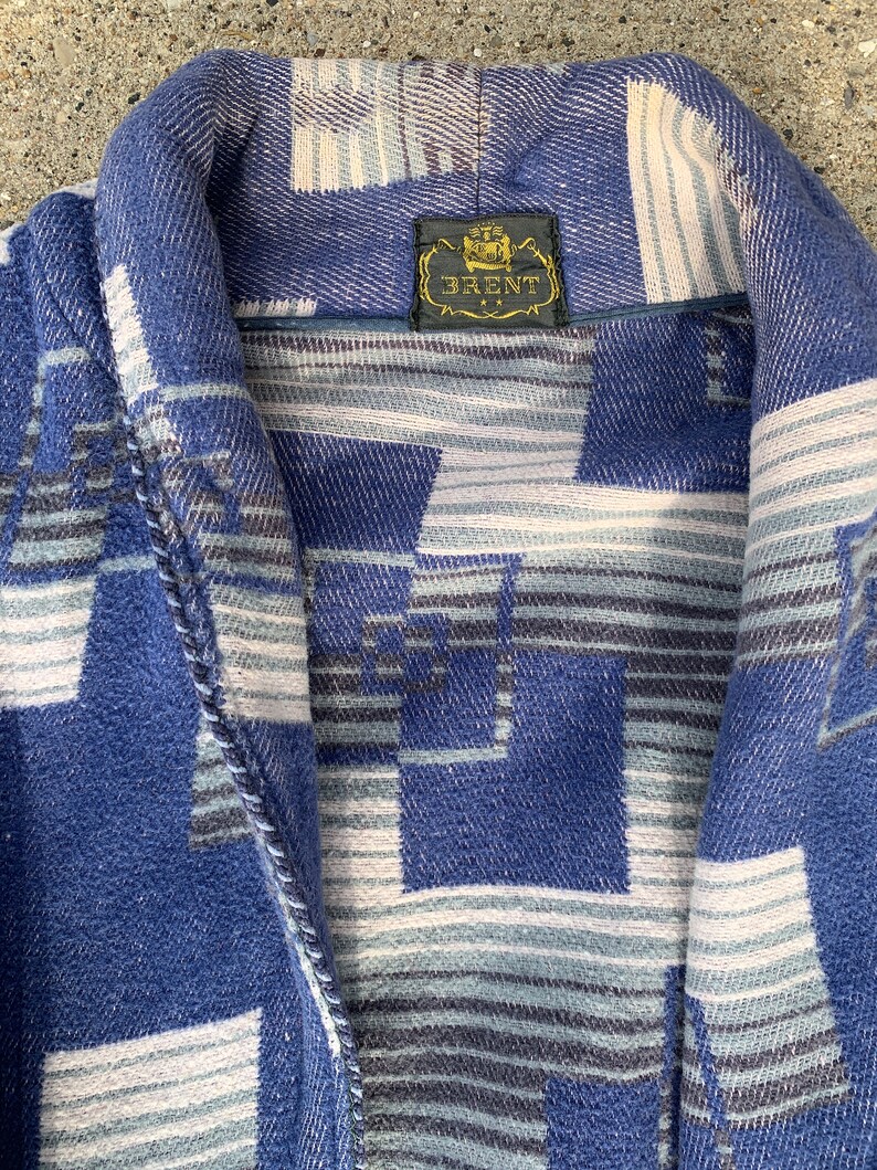 Vintage 1930/'s Blue Abstract Beacon Robe by Brent Belted Loungewear 30/'s Deco Unisex Adults Smoking Jacket