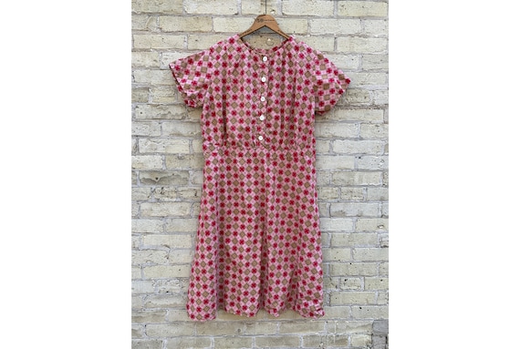 Vintage 1930's 1940's Red Plaid Feed Sack Dress, H