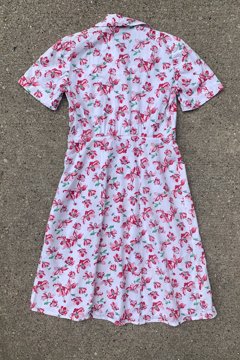 Summer 30/'s 40/'s Short Sleeve Women/'s Vintage Late 1930/'s 1940/'s Cotton Floral Button Up Day Dress