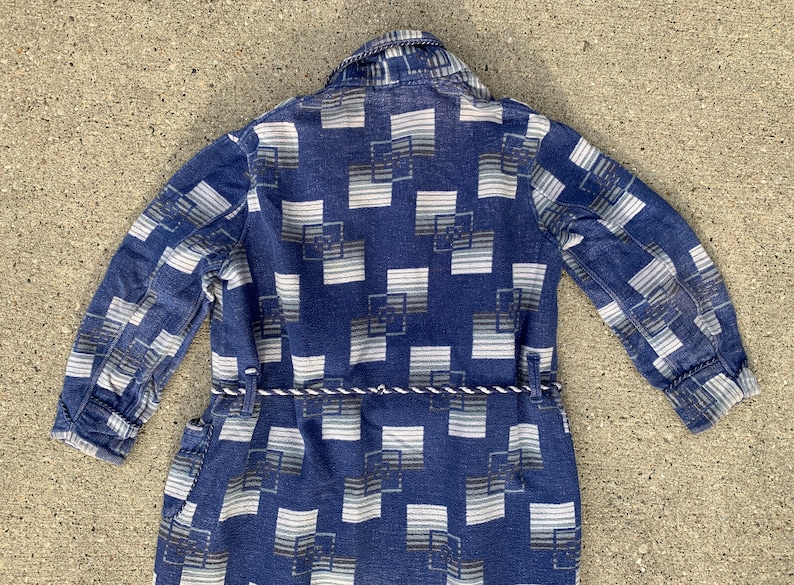 Vintage 1930/'s Blue Abstract Beacon Robe by Brent Belted Loungewear 30/'s Deco Unisex Adults Smoking Jacket