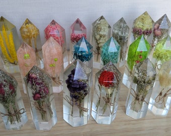 Resin Crystal Flower Pairs | Resin Flower Crystal | Resin Crystal Tower | Resin Preserved Flowers | Terrarium Crystal | Resin Terrarium