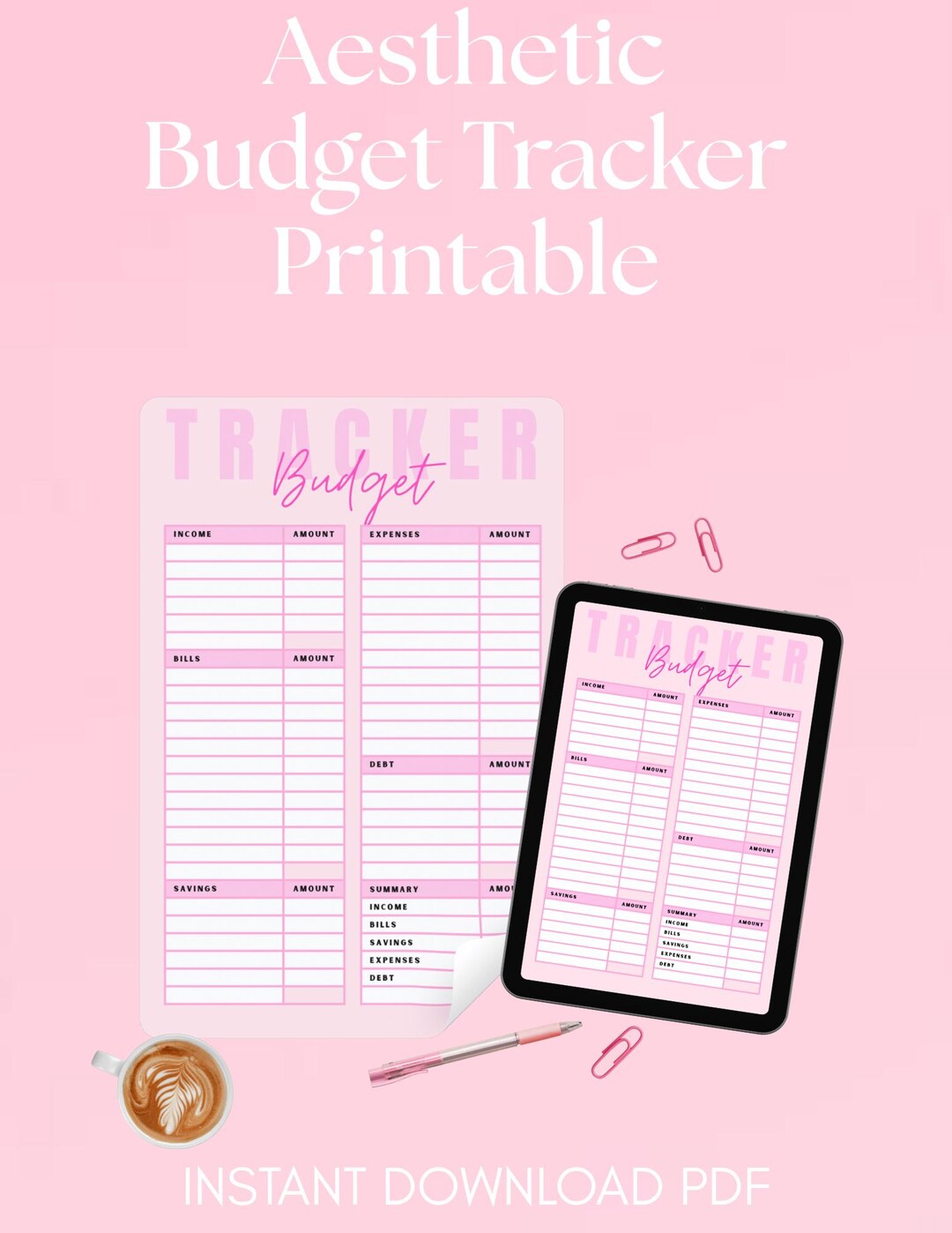 Aesthetic Budget Tracker Sheet | Printable Monthly Budget Template PDF | Digital Download - Etsy