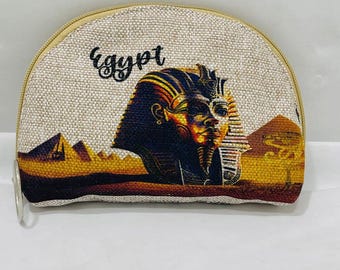 Nefertiti Linen Makeup Bag – Egyptian Pharaoh Cosmetic Pouch, Travel Toiletry Organizer, Ancient Egypt Gift for Women