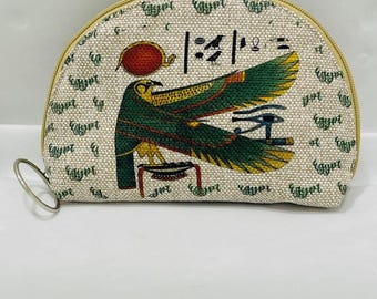 Nefertiti Linen Makeup Bag – Egyptian Pharaoh Cosmetic Pouch, Ancient Egypt Toiletry Organizer, Travel Gift for Women