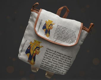 Egyptian Pharaoh Linen Backpack – Handmade Ancient Egypt Travel Bag – School Bookbag – Egyptian Art Gift