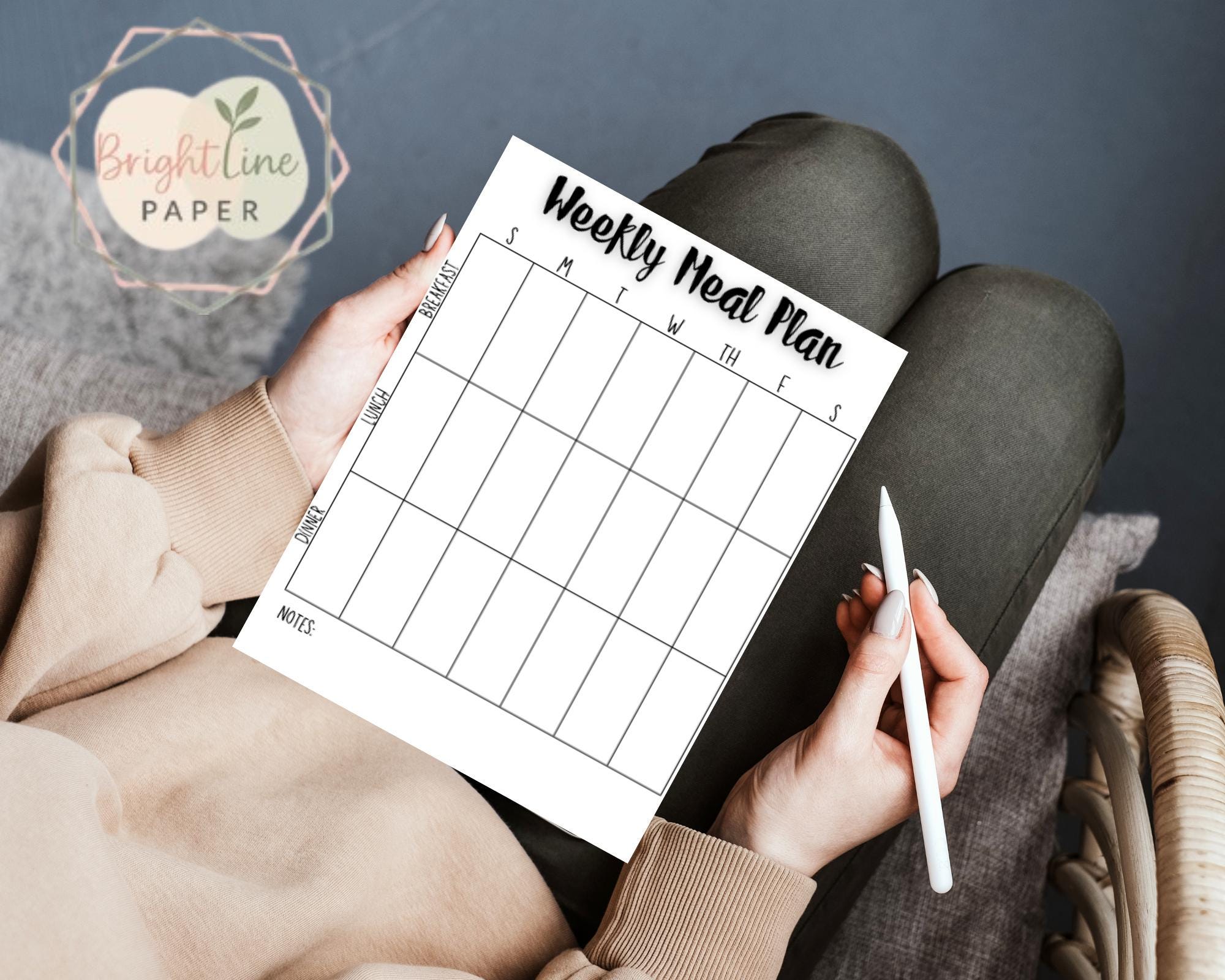Printable Weekly Meal Planner & Grocery List | Minimalist Black and