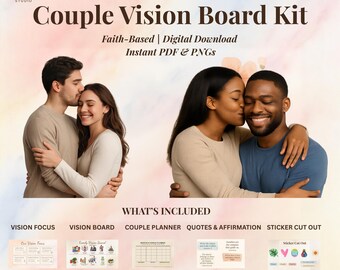 Editable Couples Vision Board Kit: Spiritual Quotes, Affirmations, Visual Planner for Manifesting Couple Goals