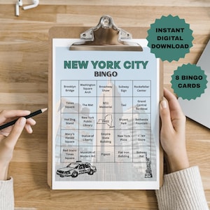 Bingo de Nova York - Jogo de Viagem para Imprimir | 8 Cartões de Bingo | Download Digital