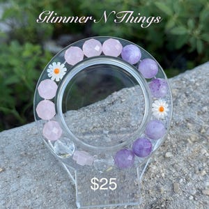 Pastel Crystal Flower Bracelet | Amethyst, Rose Quartz, Daisy Accents | Handmade Gemstone Jewelry