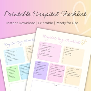 Printable Hospital Bag Checklist | Aesthetic Birth Prep List for Mom Baby & Partner | Pregnancy Essentials Digital Download