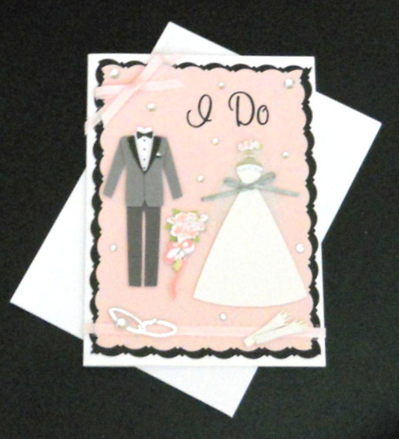 Groom White Silver Bridal Bouquet Gloves Rings Black Marriage Pink Dress Gray Wedding I Do Blank Greeting Card Bride Tuxedo