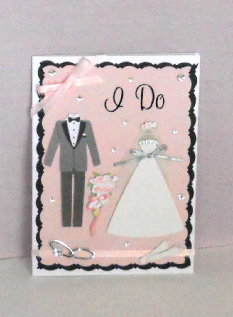 Groom White Silver Bridal Bouquet Gloves Rings Black Marriage Pink Dress Gray Wedding I Do Blank Greeting Card Bride Tuxedo