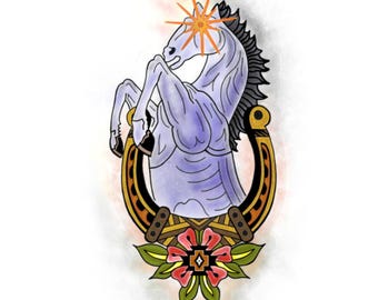 Blucifer Denver Colorado Tattoo Art Sticker | Kiss-Cut Sticker, Tattoo Style Art, Denver International Airport Conspiracy, Keep Denver Weird