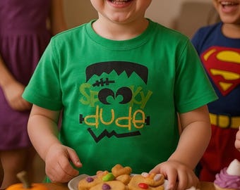 Halloween Spooky Dude peuter-T-shirt, Halloween-shirt, kinder Halloween-kostuum T-shirt, peuter herfst T-shirt schattige kinderen Halloween-shirt, Frankenstein