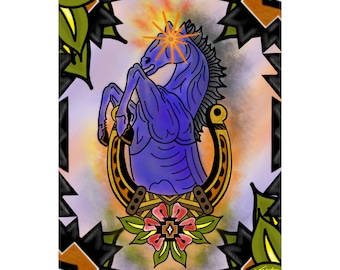 Blucifer Denver Bronco Horse Poster Matte Vertical Poster Full Art Tattoo Art Denver International Airport Horse - Tattoo Style Wall Poster
