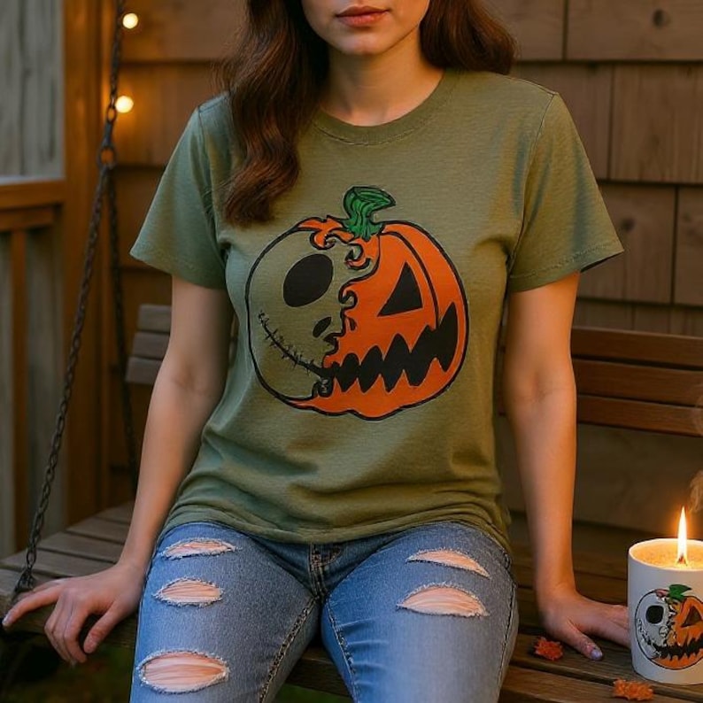 Jack Skellington Halloween T-shirt, Pumpkin Face Tee, Halloween Parent Shirt, Nightmare Before Christmas, Fall Fashion, Jack O Lantern Shirt image 1