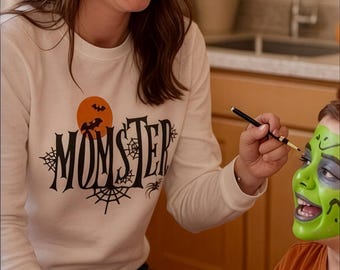 Momster Halloween Long Sleeve Tee, Mom Shirt, Spooky October Apparel, Fall Long Sleeve T-Shirt, Fall Women Clothes For Mom, Gift For Mom