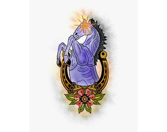 Blucifer Denver Bronco Horse Poster Matte Vertical Poster | Tattoo Art Denver International Airport Horse - Tattoo Style Wall Art Poster