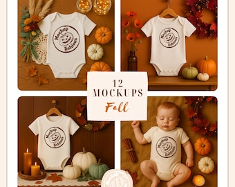 Jesienny zestaw Halloween Białe Skórki Królika 4424 Mockup Jesienny Baby Flat Lay Mockup Białe Body Mock-up Flat Lay 4424 Mock Up POD