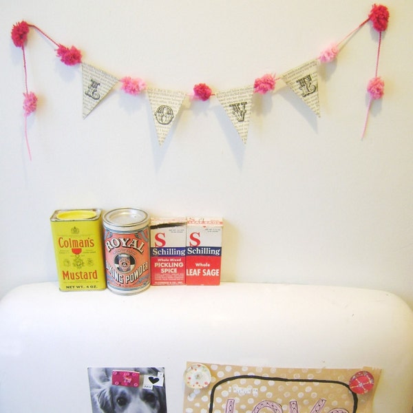 Love Garland Banner with Vintage Book Paper