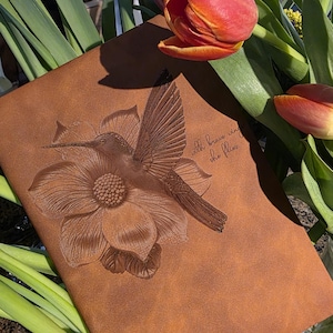 Engraved Hummingbird Journal: "With Brave Wings She Flies"