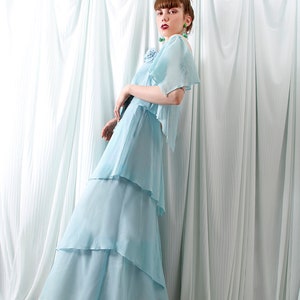 60s KERCHIEF Tiered Maxi Dress Ice Blue Mod Festival Vintage Layered Cocktail Dress // TatiTati Style on Etsy image 8