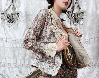 Tapestry Rose Brocade Blazer Butterfly LACE Floral Jacquard Cotton Jacket Vintage Coat / Tatiana Andrade