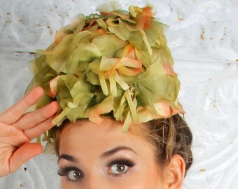 50s Chiffon Floral Pillbox Hat MODERN MISS over Net Vintage // TatiTati Style