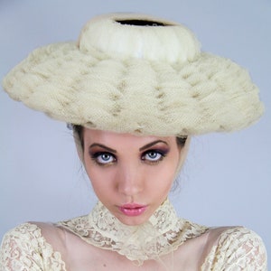 50s Vintage Tulle Wide Brim Portrait Hat Woven Wedding Hat Natural // Accessories by TatiTati Style image 1