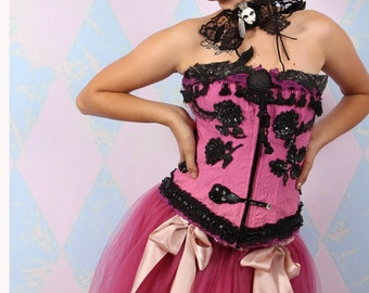 Bespoke Couture Corset Jacquard Pink Lace Up ADJUSTABLE Girdle Handmade Body Shaper // Designs by Tatiana Andrade