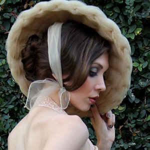 50s Vintage Tulle Wide Brim Portrait Hat Woven Wedding Hat Natural // Accessories by TatiTati Style image 3