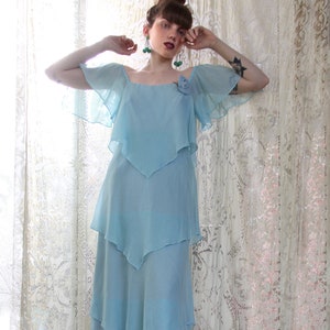 60s KERCHIEF Tiered Maxi Dress Ice Blue Mod Festival Vintage Layered Cocktail Dress // TatiTati Style on Etsy image 1