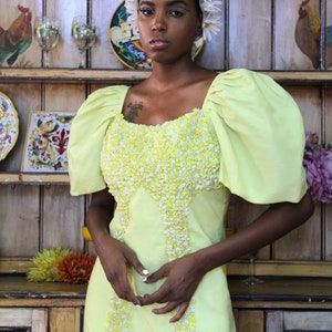 Floral Maxi Yellow Dress Etsy Design Awards Finalist Upcycled PUFF Sleeves Filipiniana Barong Talalog Ceremonial Gown // Tatiana Andrade image 1