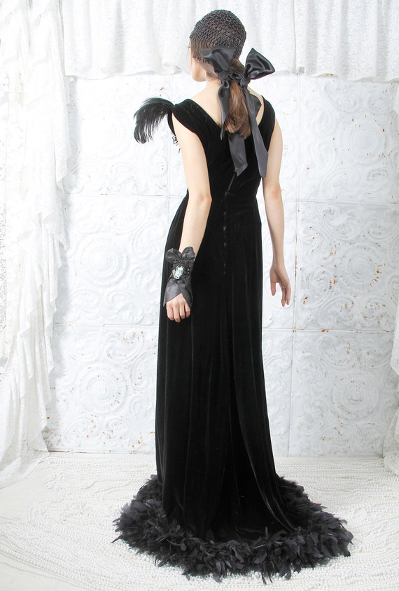 30s Silk Velvet Ostrich Feathers Gown Great Gatsb… - image 9