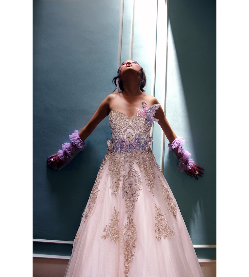 SALE Butterfly Ball Gown Sweetheart Corset Tulle Dress Embroidered Gold Beaded BRIDAL Prom Sweet Sixteen Quinceañera // Tatiana Andrade image 1