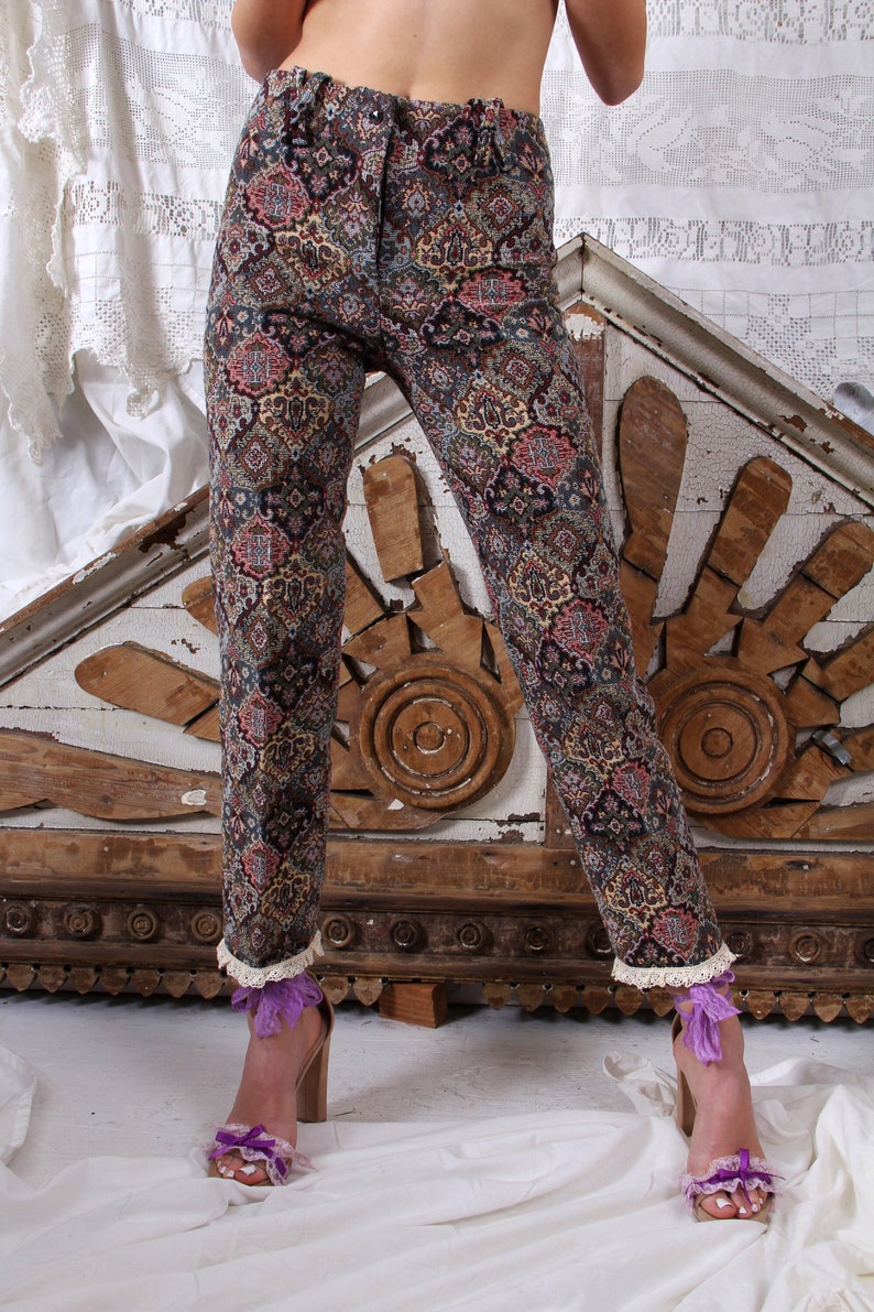BAROQUE Rococo TAPESTRY Pants Brocade Jacquard Lace Hem Trousers // Tatiana Andrade image 2