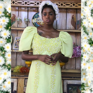 Floral Maxi Yellow Dress Etsy Design Awards Finalist Upcycled PUFF Sleeves Filipiniana Barong Talalog Ceremonial Gown // Tatiana Andrade image 10