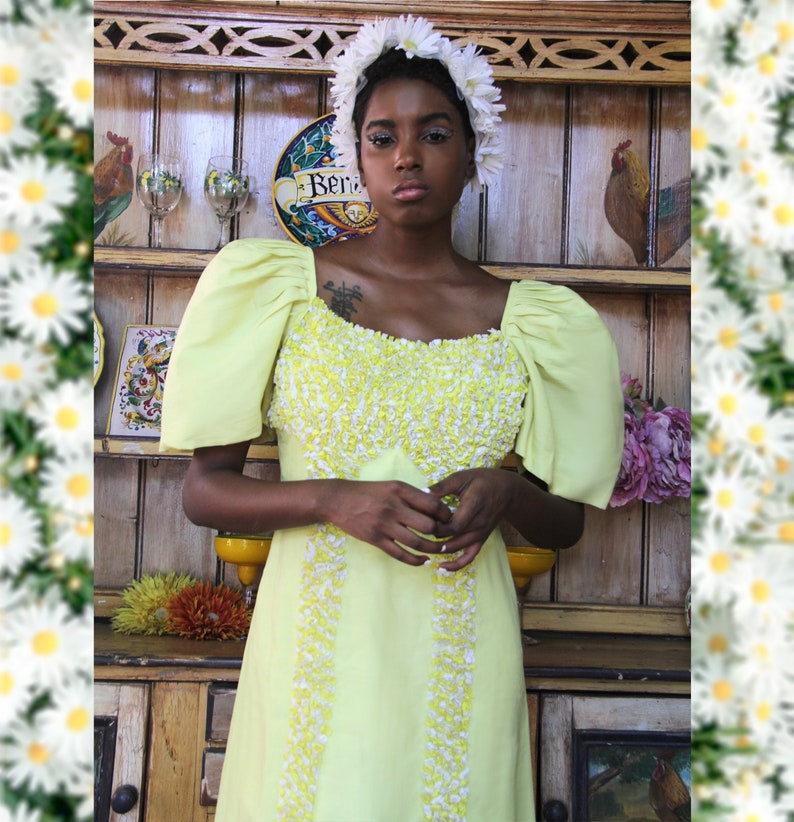 Floral Maxi Yellow Dress Etsy Design Awards Finalist Upcycled PUFF Sleeves Filipiniana Barong Talalog Ceremonial Gown // Tatiana Andrade image 10