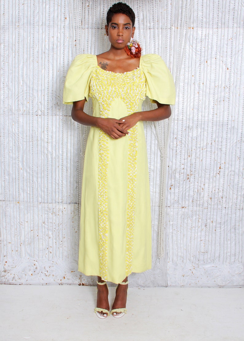 Floral Maxi Yellow Dress Etsy Design Awards Finalist Upcycled PUFF Sleeves Filipiniana Barong Talalog Ceremonial Gown // Tatiana Andrade image 6
